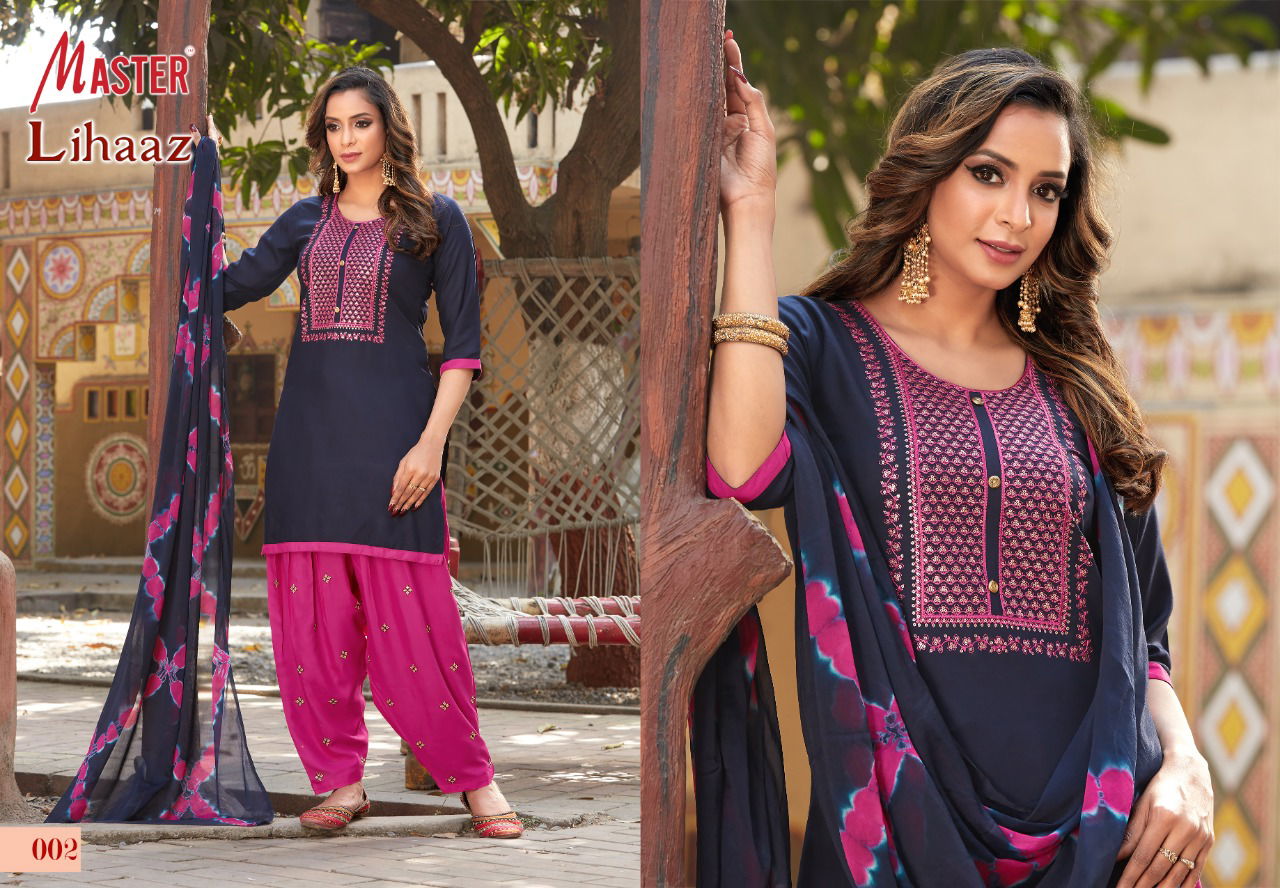 Master Lihaaz Designer Heavy Rayon Ethnic Wear Ready Made Patiala Dress Collection